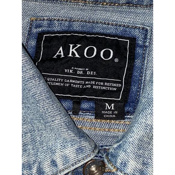 VTG AKOO Redline 2 Piece Denim Set Button Up Jean Jacket & Pants SZ M TOP 36X32 - Picture 15 of 16